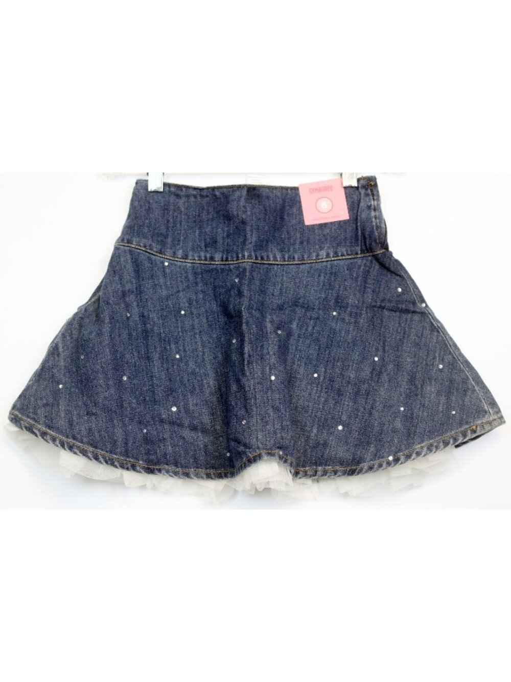 2008 Gymboree Winter Snowflake Denim Skirt Tulle Rhinestones Flare sz 5 Lined